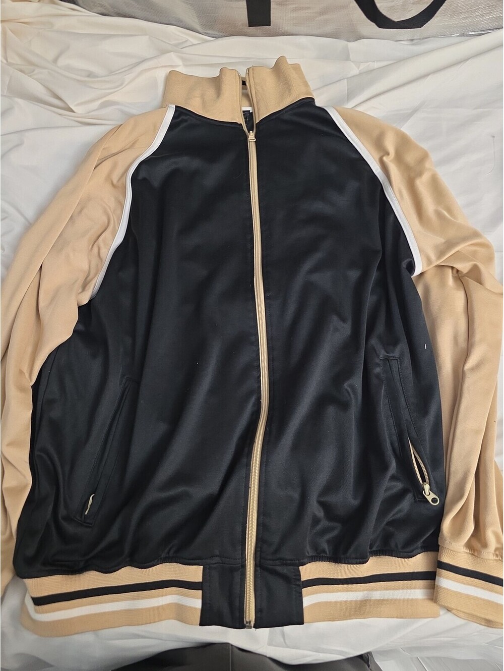 Jordan Craig Men Full Zip Track Jacket Black Tan Striped Size 3XL